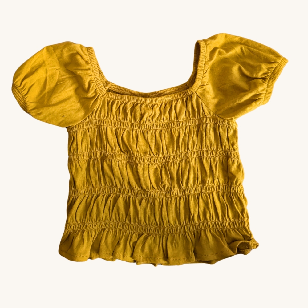 Yellow Smocked Puff Sleeve Top